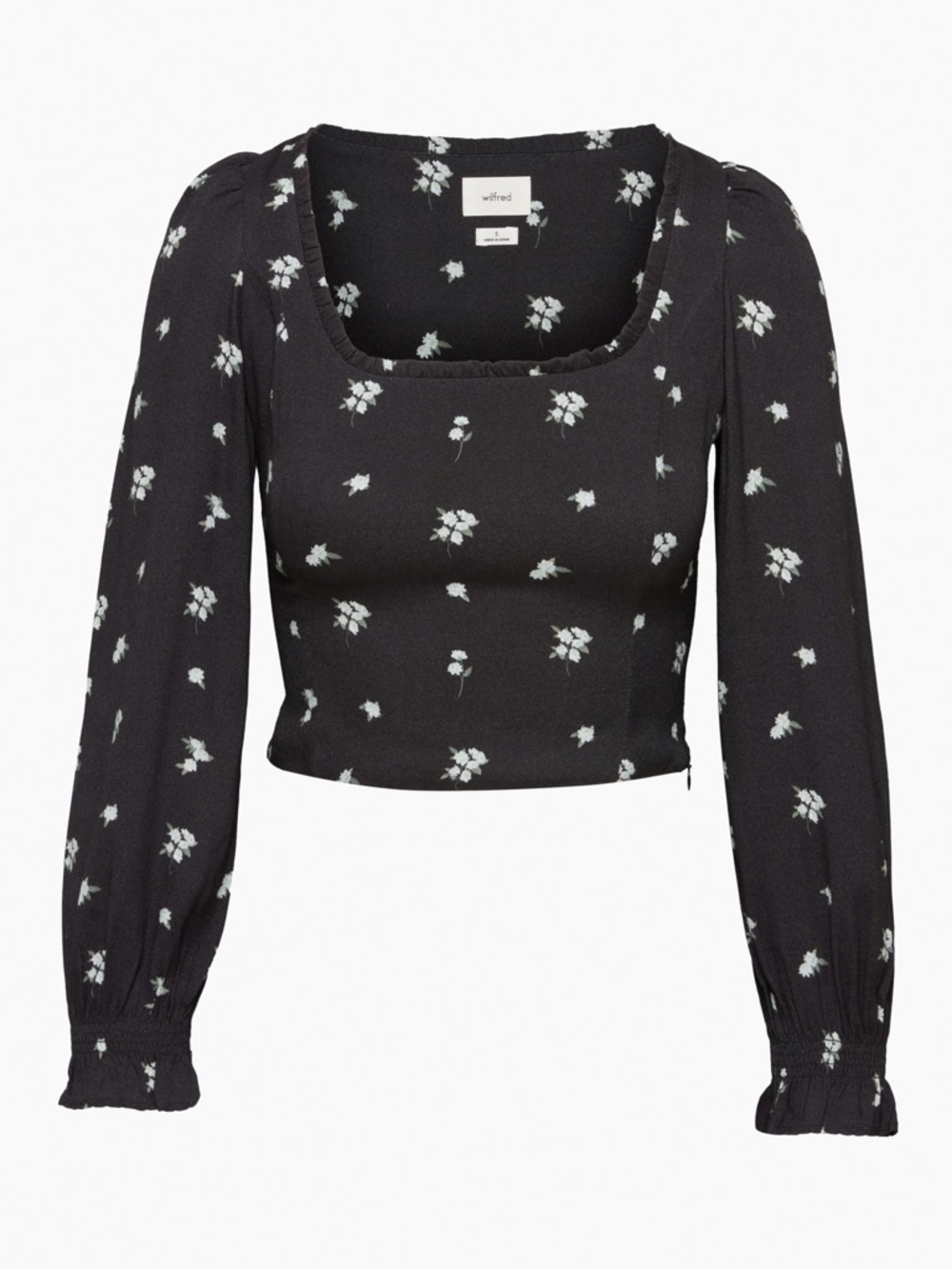 Wilfred Black Floral Square Neck Long Sleeve Top with Puff Sleeves